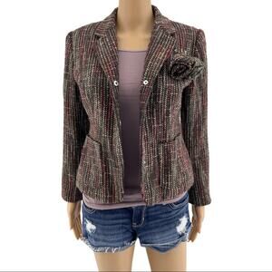Sag Harbor US 4 Petite Y2K Brown Woven Contrast Stitch Tweed Blazer